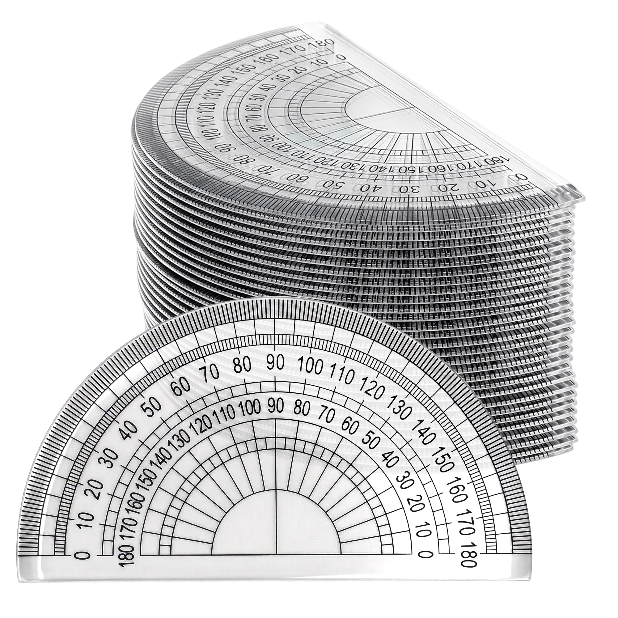 CHEUNGR 30 Pack Clear Plastic Protractor 180 Degrees 4 Inch, Math Protractor Set for Angle Measurement, Geometry, Office, Home