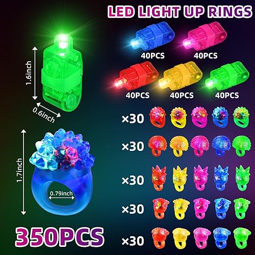 Miniatura 2 de Liliful 350 anillos de luz LED, anillos parpadeantes que incluyen 150 anillos de goma de gelatina, 200 linterna de dedo que brilla en la oscuridad,