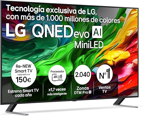 LG 75QNED85A6C - TV 75", 4K QNED EVO, Smart TV, WebOS 25, Procesador Potente e Inteligente, MiniLED AI, Super Upscaling, Dolby Vision y Dilgital Plus, Alexa/Google Assistant, Negro