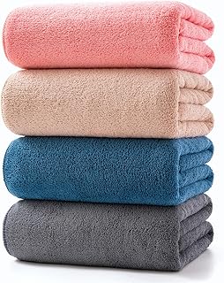 Lumimi バスタオル ふわふわ ホテル仕様 大判 瞬間吸水【70*140cm 4色4枚セット】 強い吸水速乾 肌触り お風呂上がり耐久性 バス用品（グレー、スモーキーブルー、モカブラウン、ピンク）
