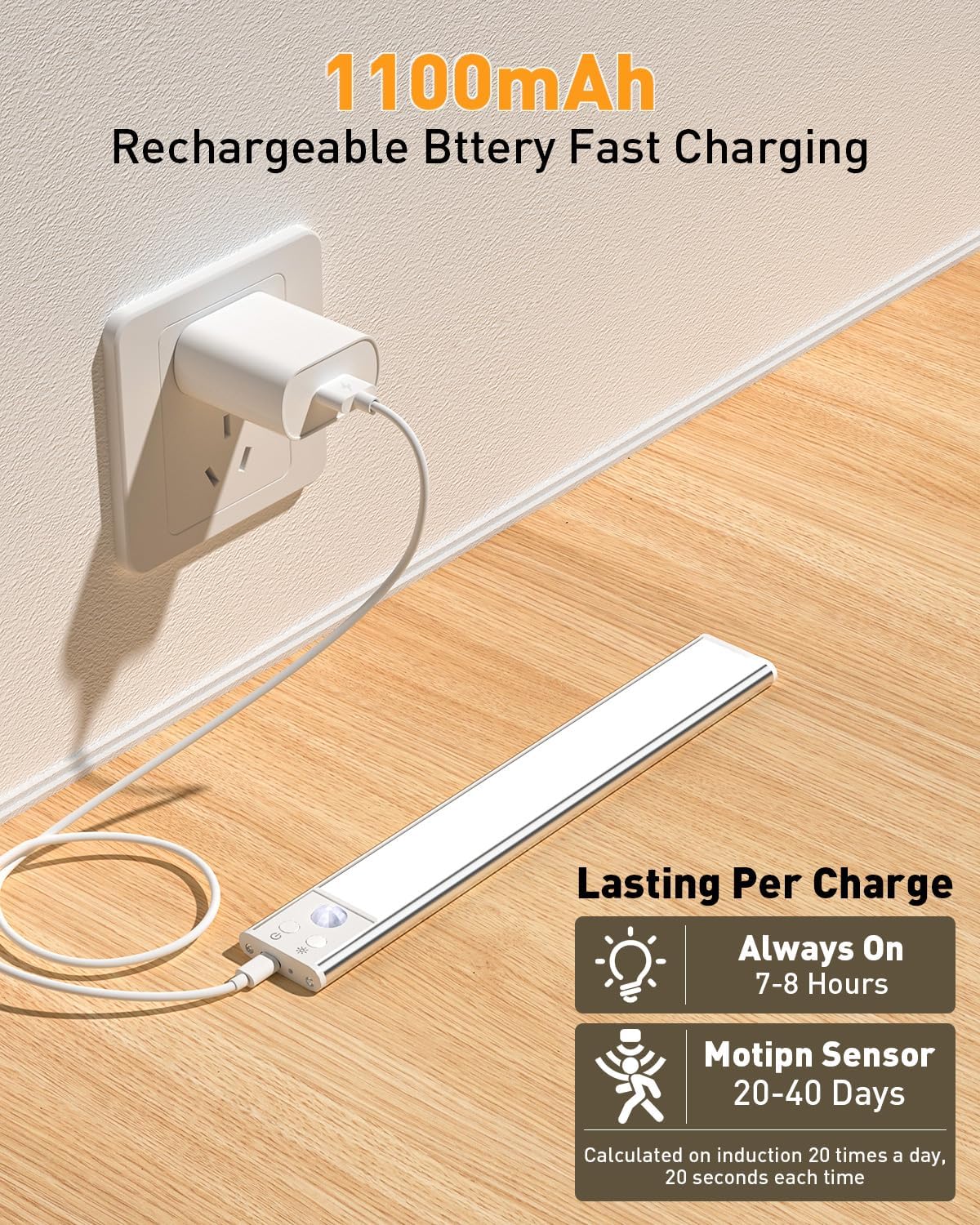 Under Cabinet Lighting, 42 LED Motion Sensor Light Indoor, Rechargeable Night Lights with 3 Color Temps, Magnetic Closet Light Bar,Stick On -Wireless Dimmable Under Cabinet Lights for Kitchen, 2 Pack