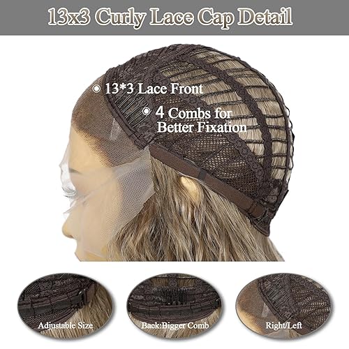 Miniatura 6 de SAPPHIREWIGS Pelucas de encaje frontal marrón sin pegamento, peluca sintética con encaje frontal para mujeres negras, color marrón ceniza con puntas