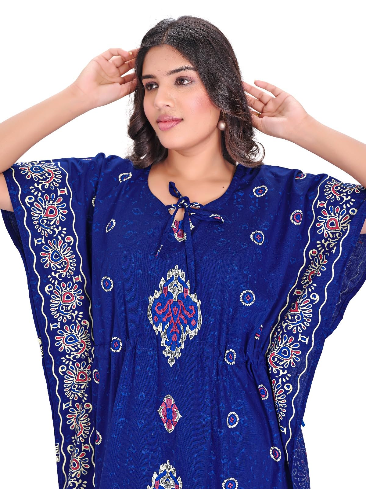 bn paridhan Women's Cotton Floral Print Kaftan Maxi Nighty, Hot Pink with Purple Embroidery, Long Length Loungewear Dress with Traditional Design Pattern-picture-39