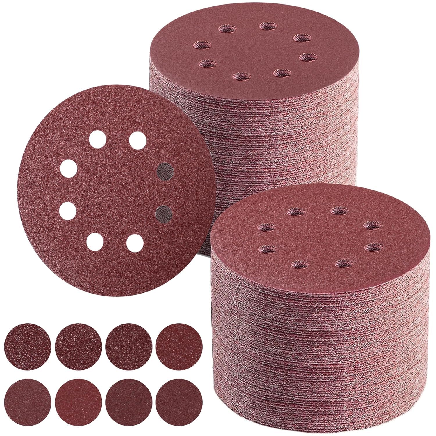 100 sztuk papieru ściernego, mocowane na rzep krążki szlifierskie 5 w 8 otworów, P40/P60/P80/P120/P180/P240/P320/P400, szlifierka ścienna do drewna, metalu, tworzywa sztucznego, akcesoria do