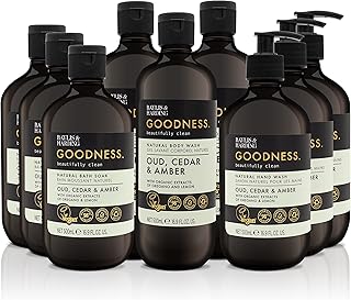 Baylis & Harding Goodness Oud, Cedar and Amber Toiletries Bundle: 3 x Hand Wash 500ml, 3 x Body Wash 500ml and 3 x Bath Soak 500ml (9 bottles) - Vegan Friendly