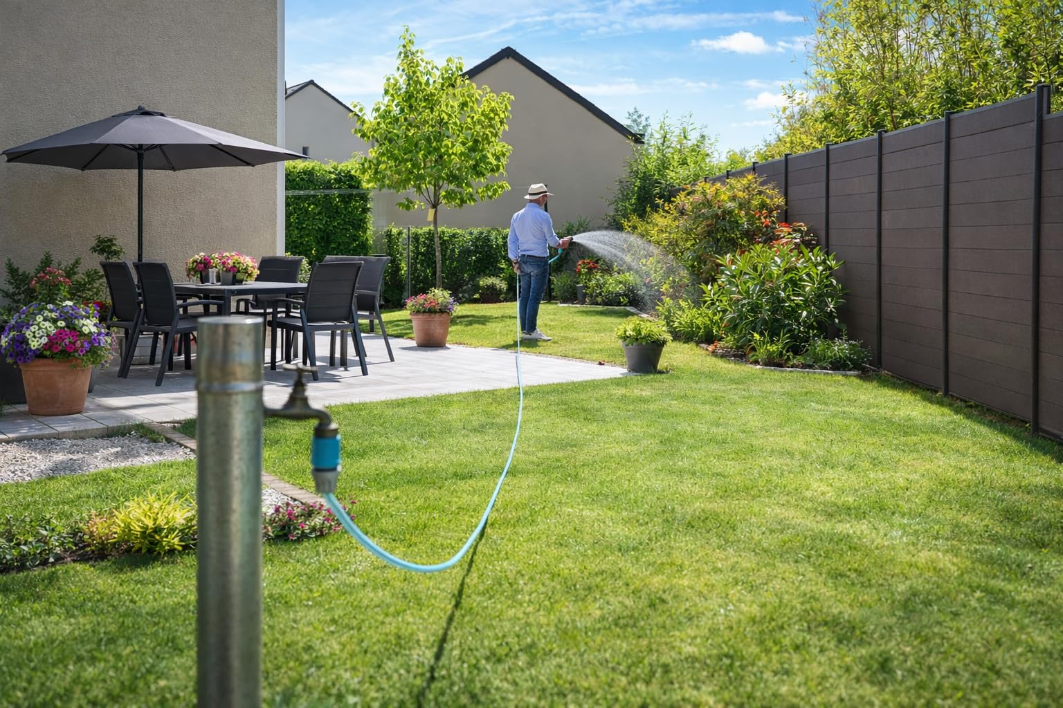 Jardibric – Kit de manguera extensible para riego – 5 a 15 m – Manguera elástica con accesorios – Jardín