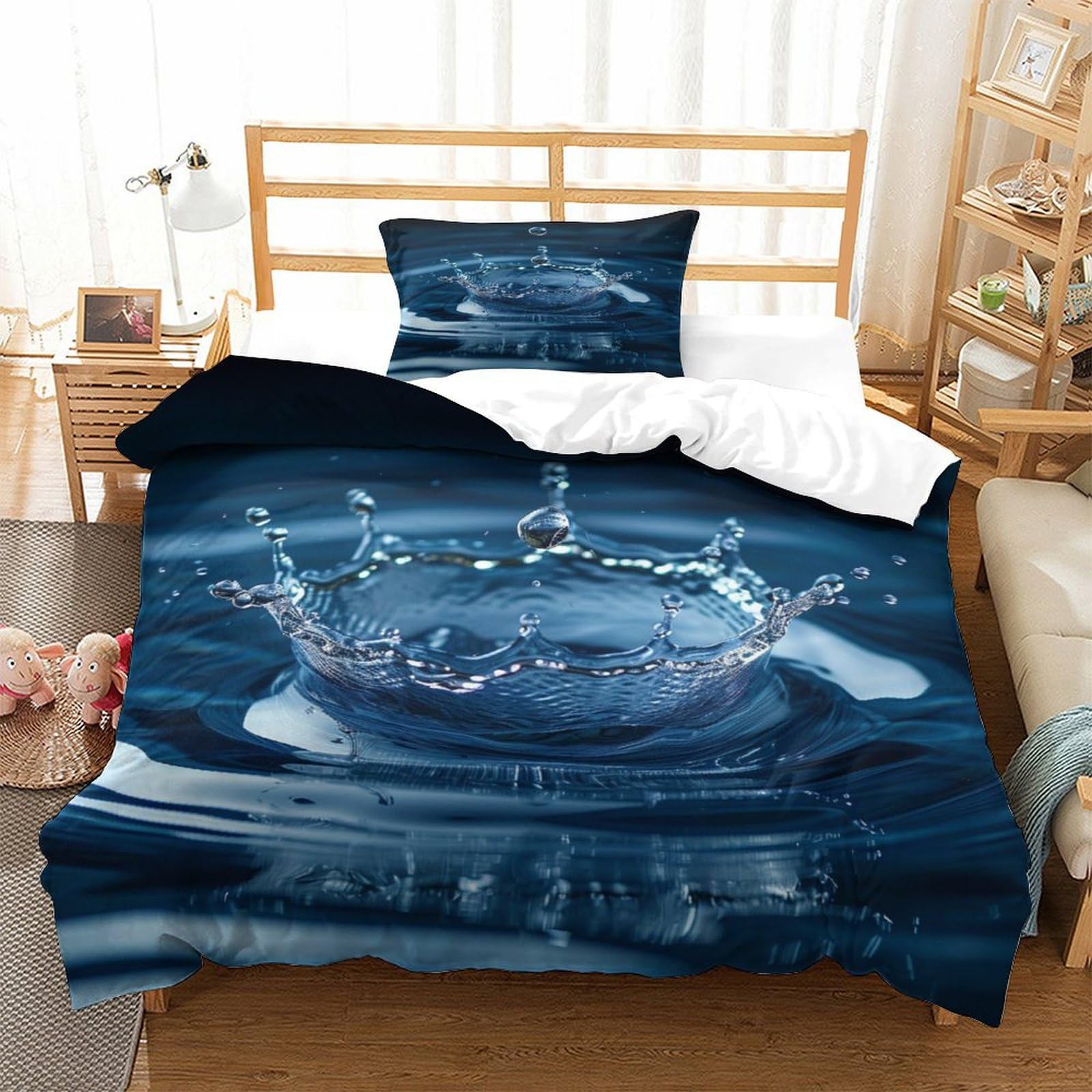 P1s9u7w5y Water Ripple-1 Refreshing Water Splash 3D Printed Duvet Cover Set 3Pcs Microfiber Droplet Bedding Set Single（135X200cm）