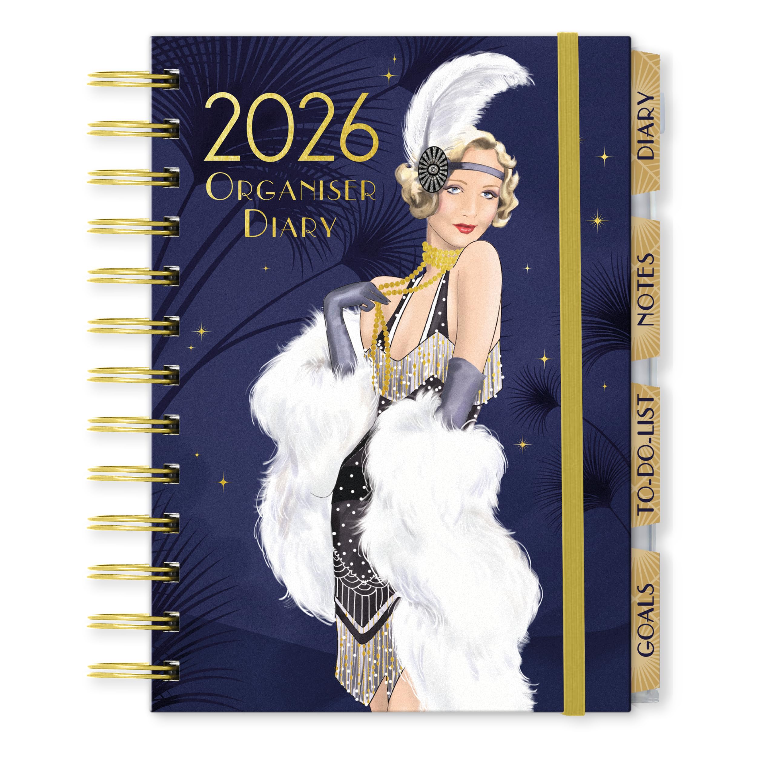 Claire Coxon Art Deco 2026 Organiser Diary | Hardback Weekly Planner with Tabs, Notes, To-Do & Goals | Stylish Art Deco Design