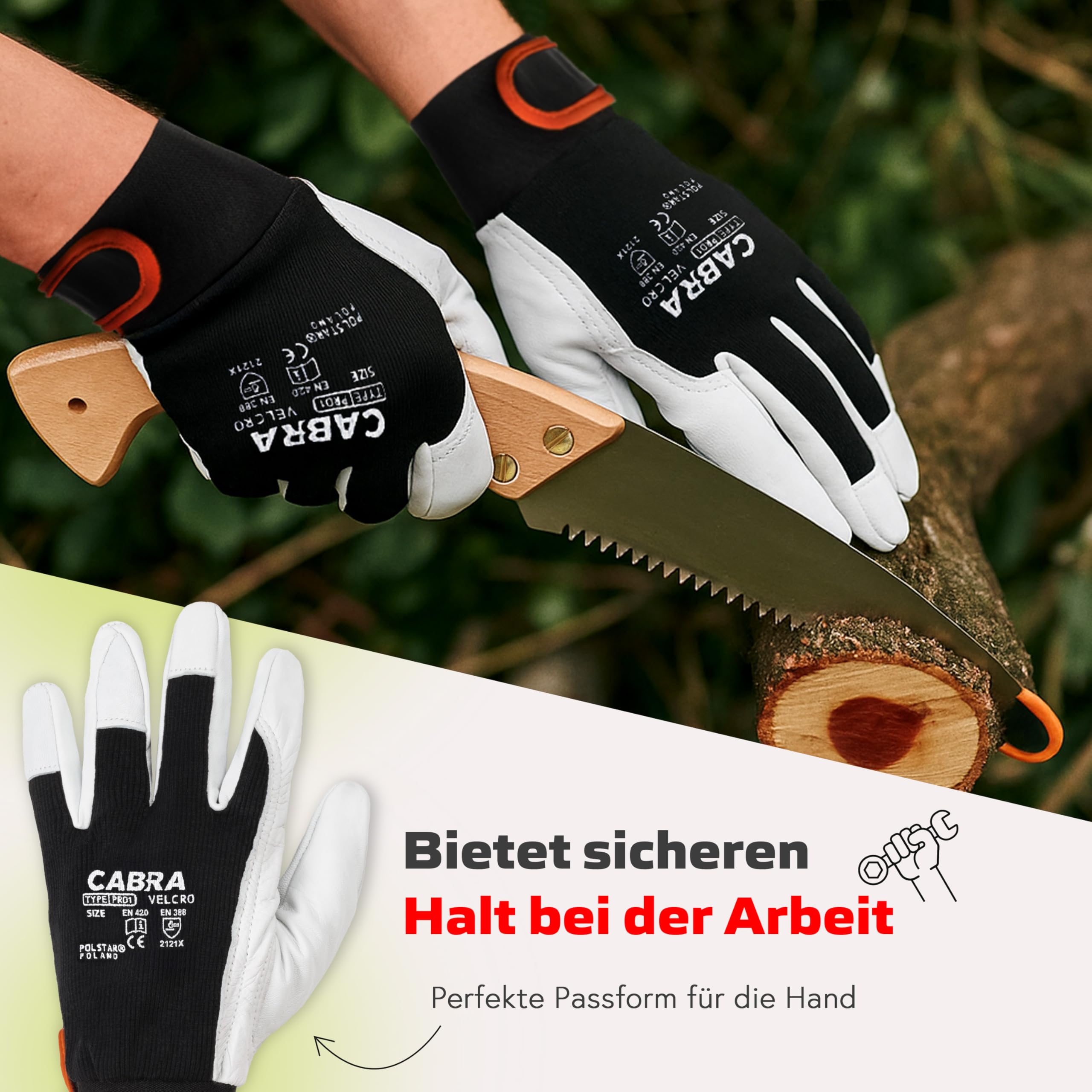 Covent Arbeitshandschuhe Herren Leder Gr 10 - Ziegenleder Handschuhe EN388 2121X – Schutzhandschuhe für Elektriker, Verpackungsmitarbeiter und Gärtner - Elastischer Klettrand