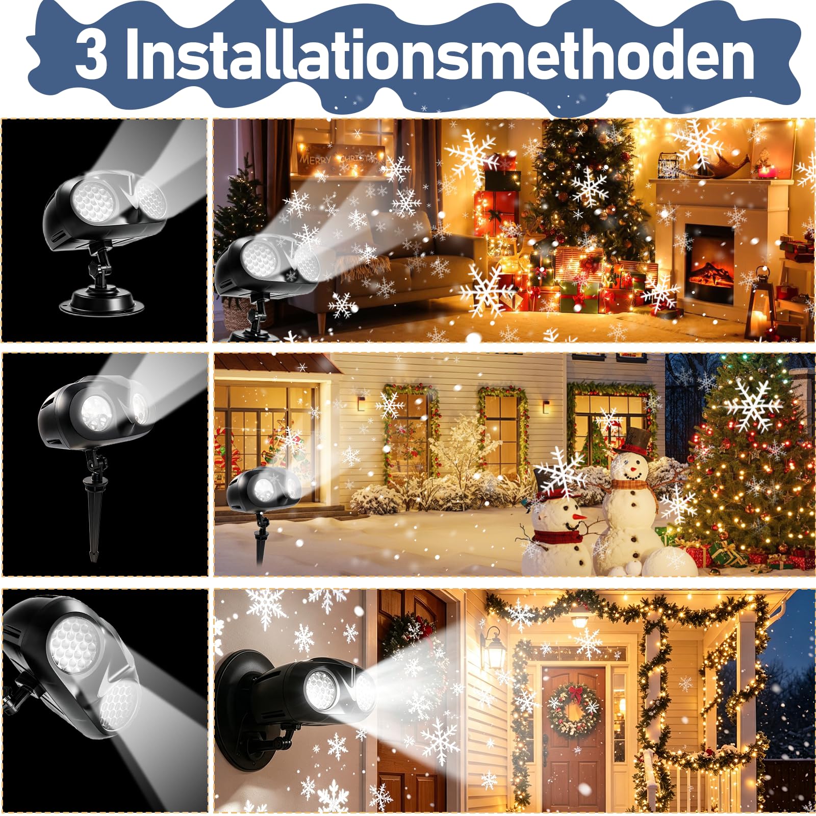 Proyector de Navidad Para Exteriores, Proyector de luces navideñas, Proyector de Copos de Nieve LED Dinámico con Temporizador de Mando a Distancia,para Jardín Halloween Año Nuevo Cumpleaños Fiestas