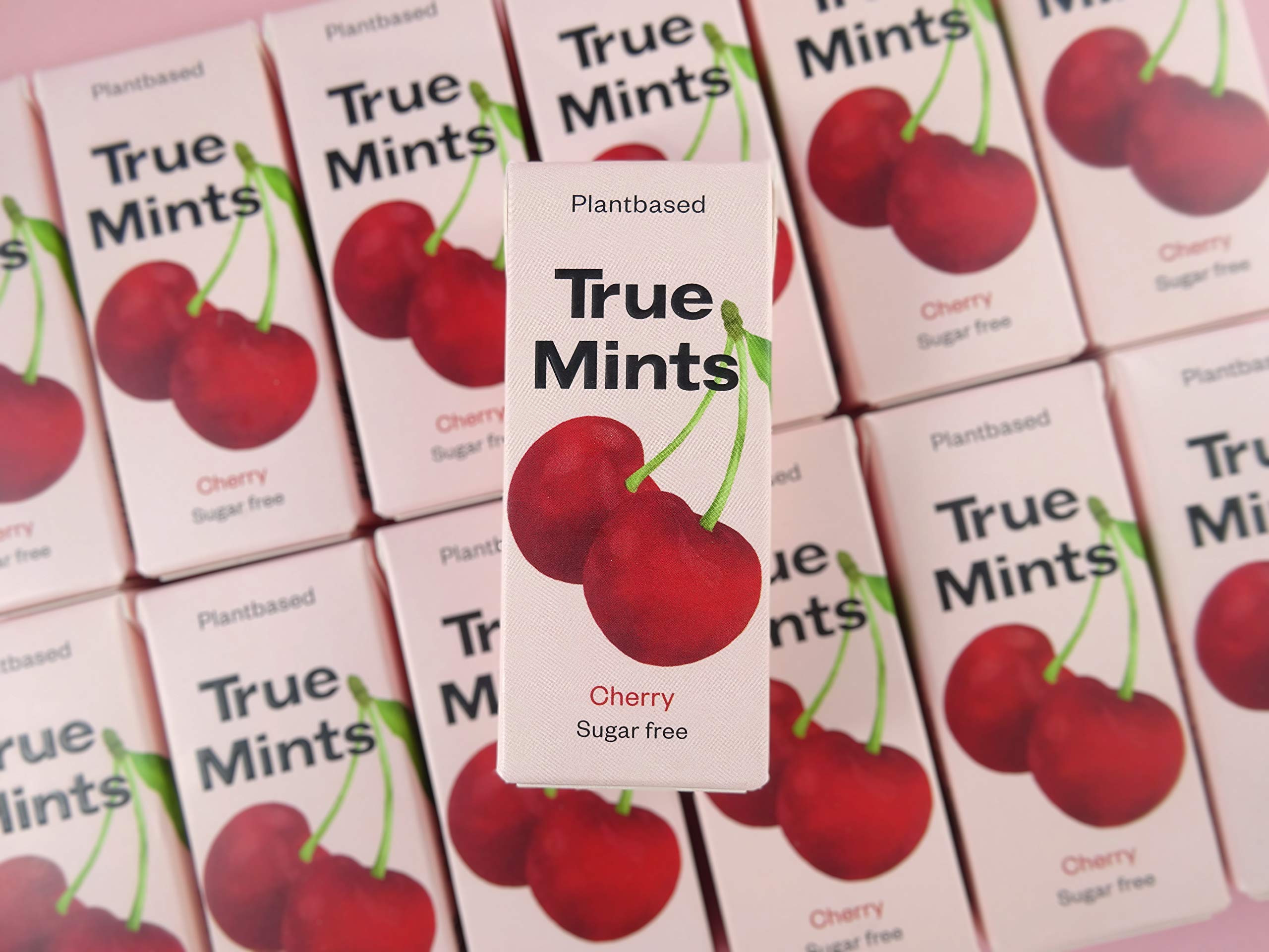 True Mints Caramelos Veganos Sabor Cereza Pack 18 Cajitas Sin Azucar Aromas Naturales