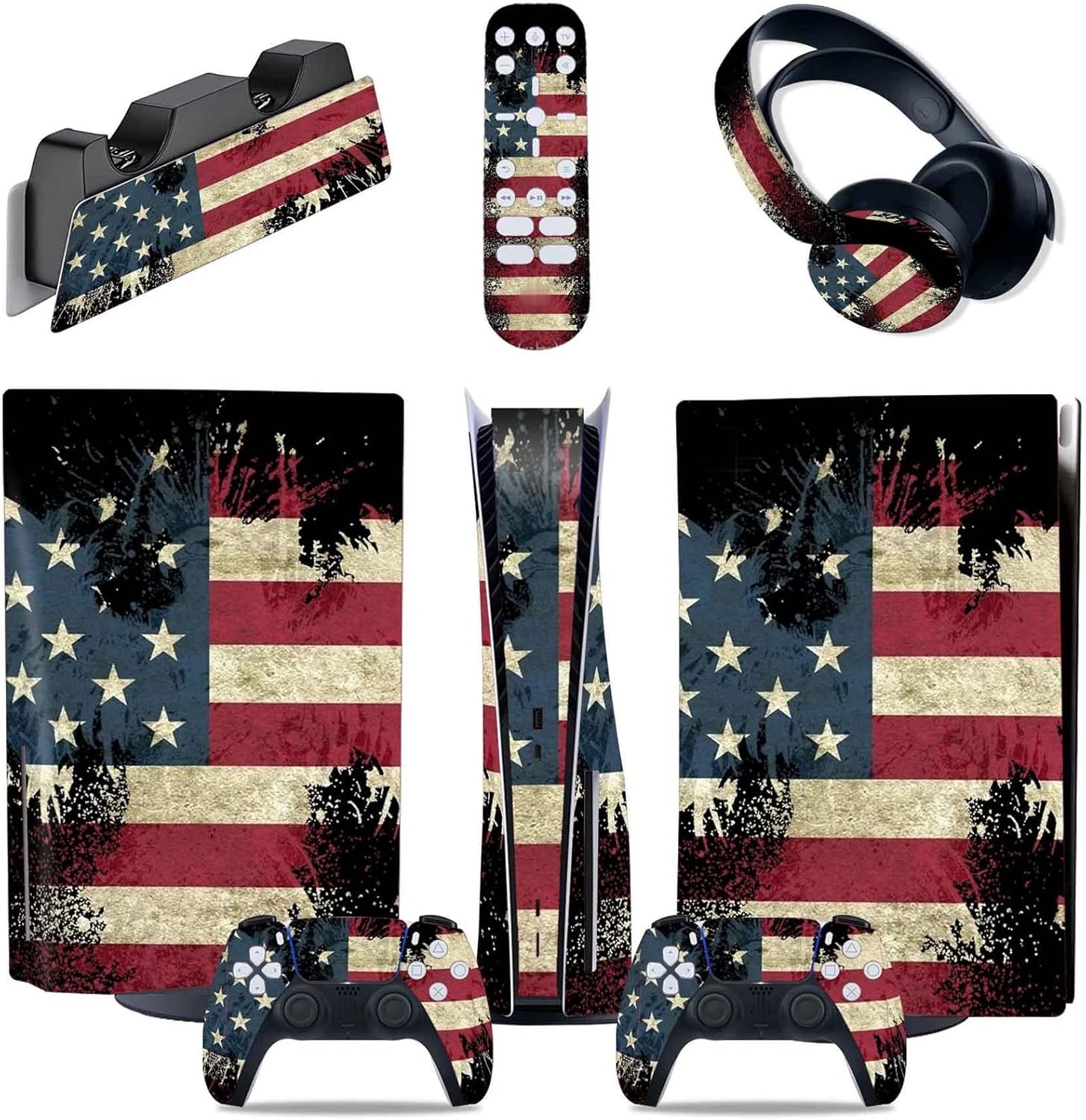 保護 PS5本体 ディスク版＆デジタル版用 ステッカー ビニールデカール カバー Ps5本体 コントローラー＆充電スタンド＆ヘッドセ