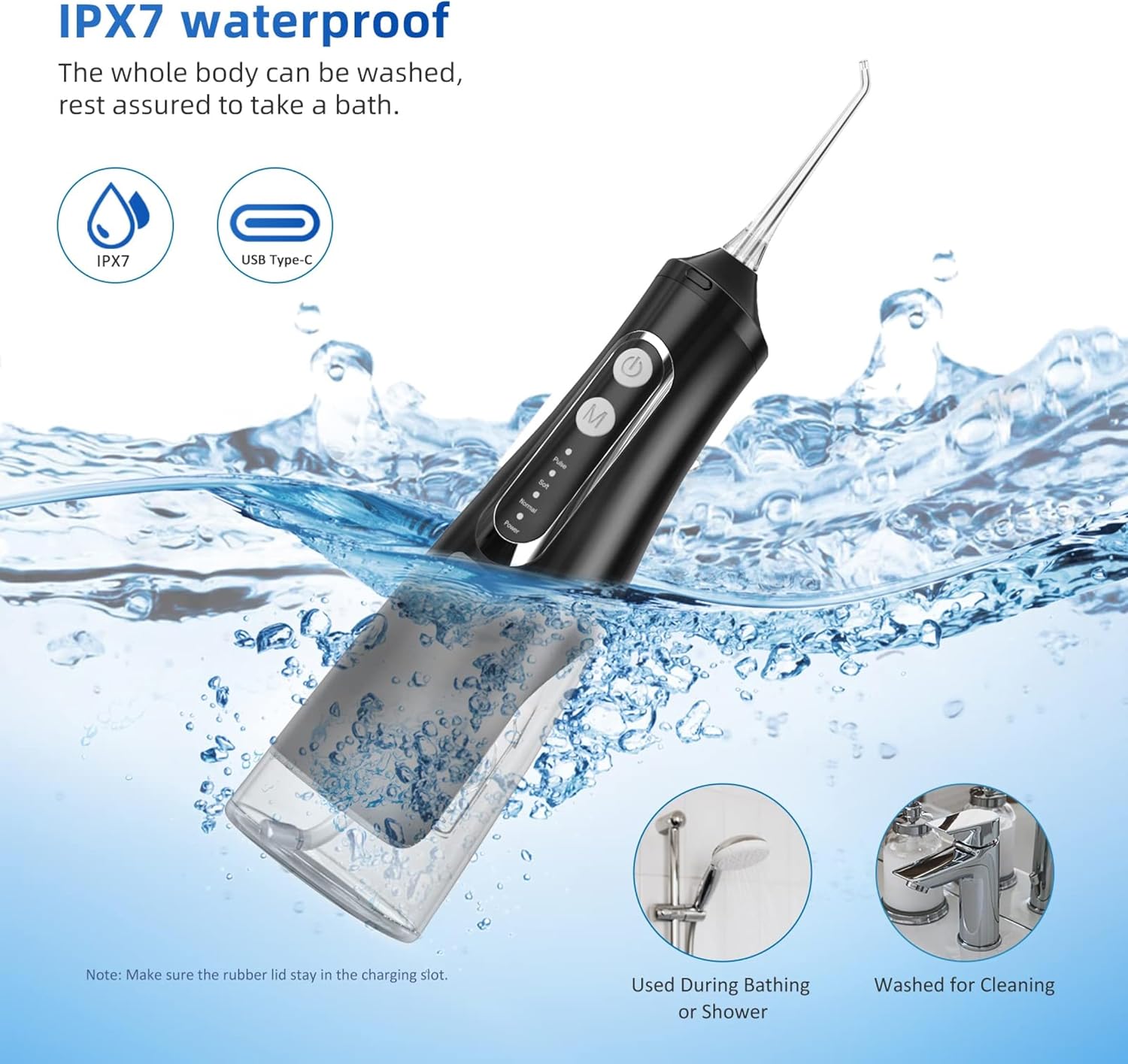 Cordless Dental Water Flosser for Teeth, Gums & Braces - Electric Oral Irrigator 310ML, 4 Modes, Rechargeable, 4 Jet Tips, Smart Memory, 360° Nozzle, IPX7 Waterproof & Low Noise (M209 - Black)