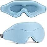 MOEASEii Sleep Mask - Total Blackout 3D Sleeping Mask, Super Lightweight & Silky Soft Eye Mask for Sleeping, Fully Adjustable Fit for Home, Office, Traveling, Meditation, Yoga, Light Blue