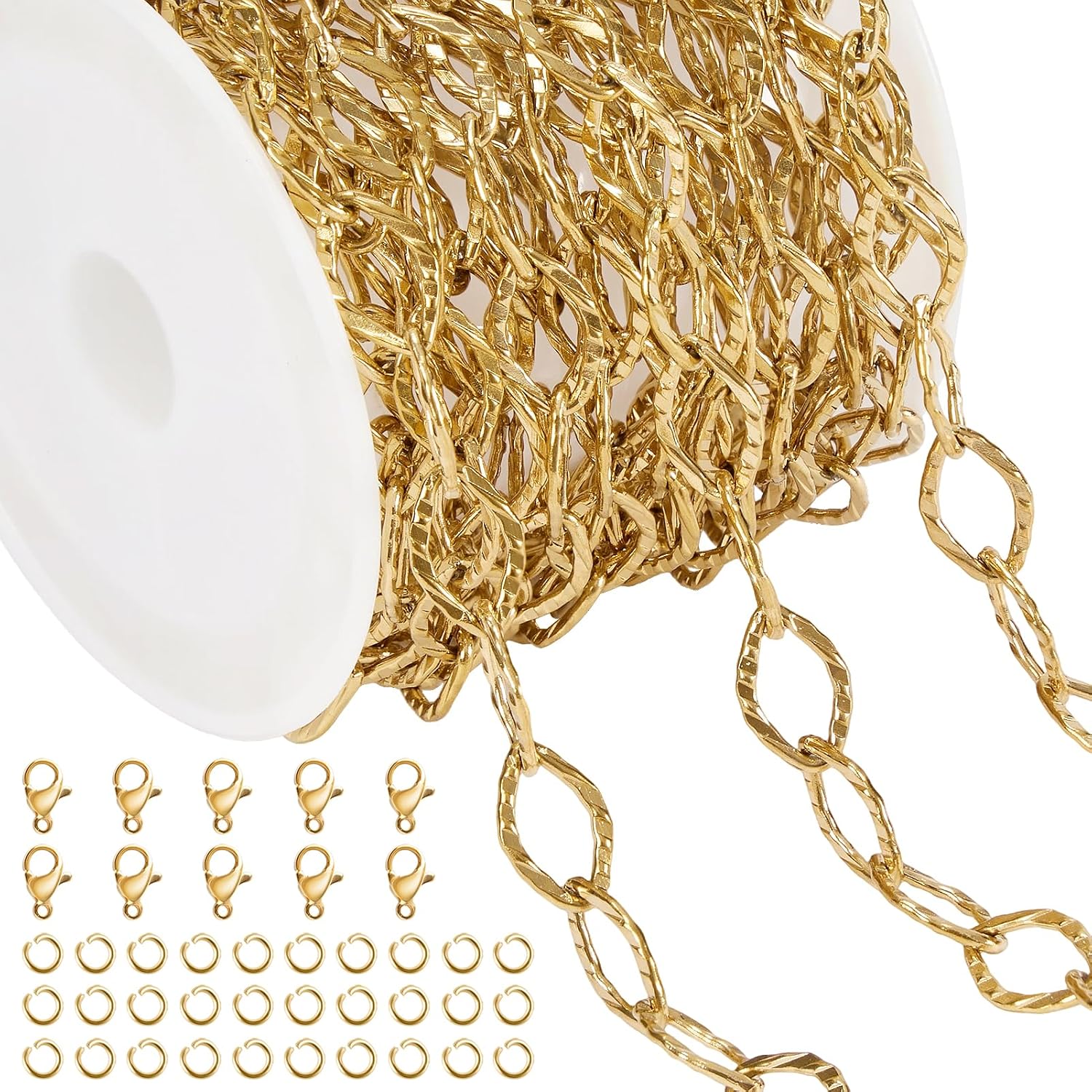 Jabogrii 13 Feet Gold Plated Rhombic Chain Bulk DIY Craft Jewelry Roll