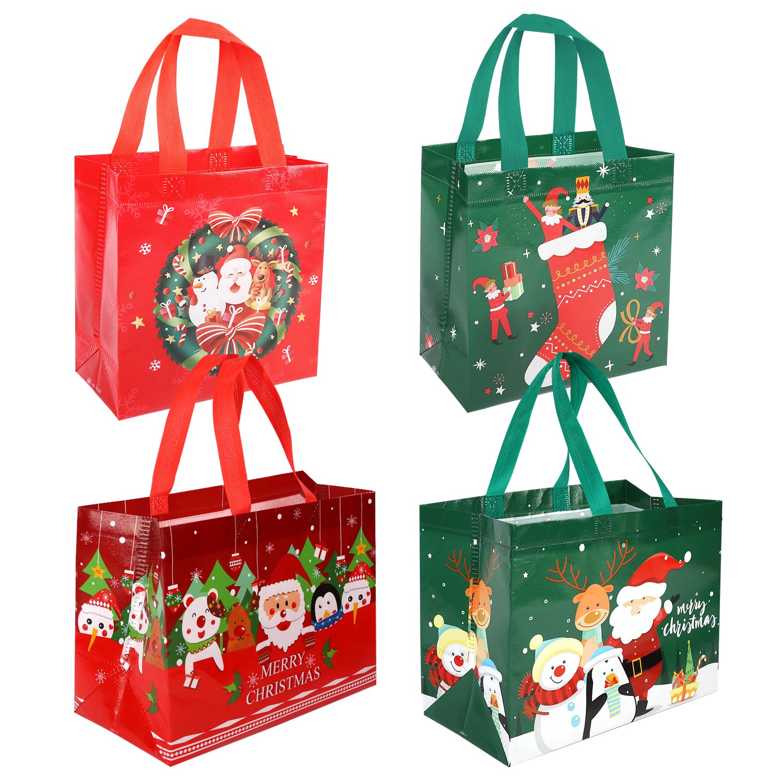 Photo 1 of ****-ONLY 2 BAG  SMALL HJUGK Assorted Christmas Gift Bags, Reusable Non-Woven Tote Bags with Handles,Santa Claus, Christmas stockings?Christmas wreath (?2 Small) for Holiday Parties