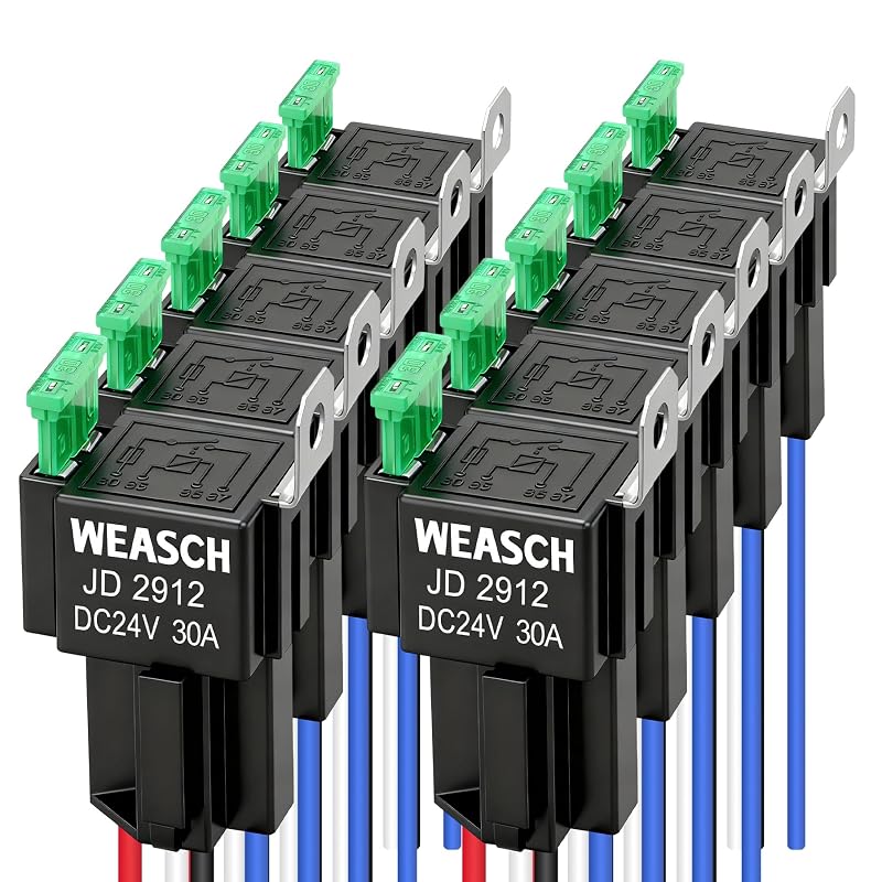 Kit Relé Automotivo com Fusível Weasch 24 V 30 A, 4 Pinos SPST e Chicote 14 AWG – 10 conjuntos