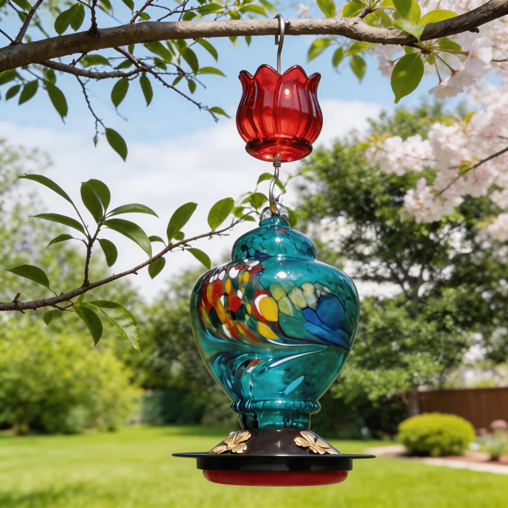 Foso de cristal para comedero de colibríes, 2 unidades de 85.0 g, tulipán rojo, protector de insectos con gran capacidad