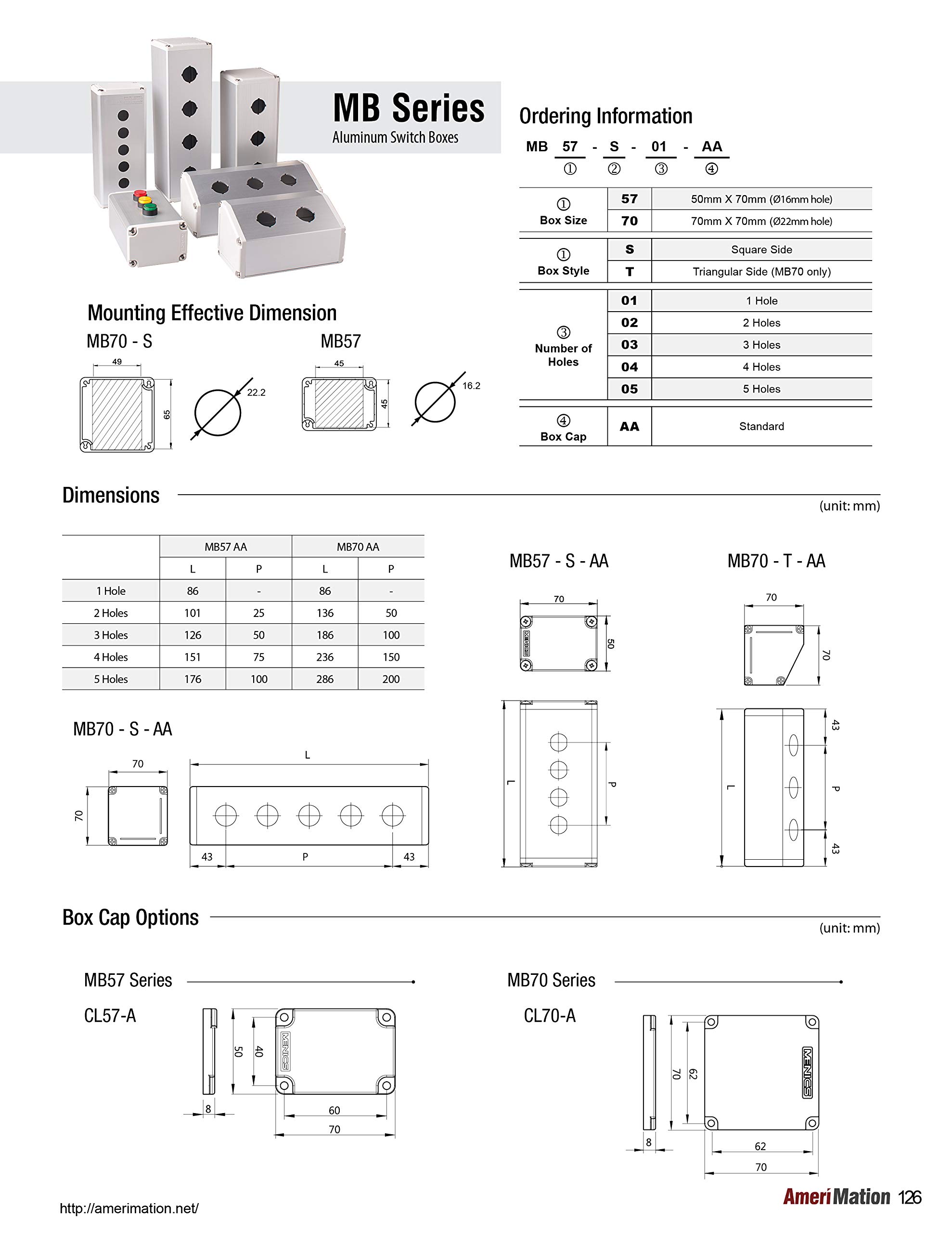 MB70-S-01, 22mm Aluminum Switch Box, Square 1switch Hole, L=86mm