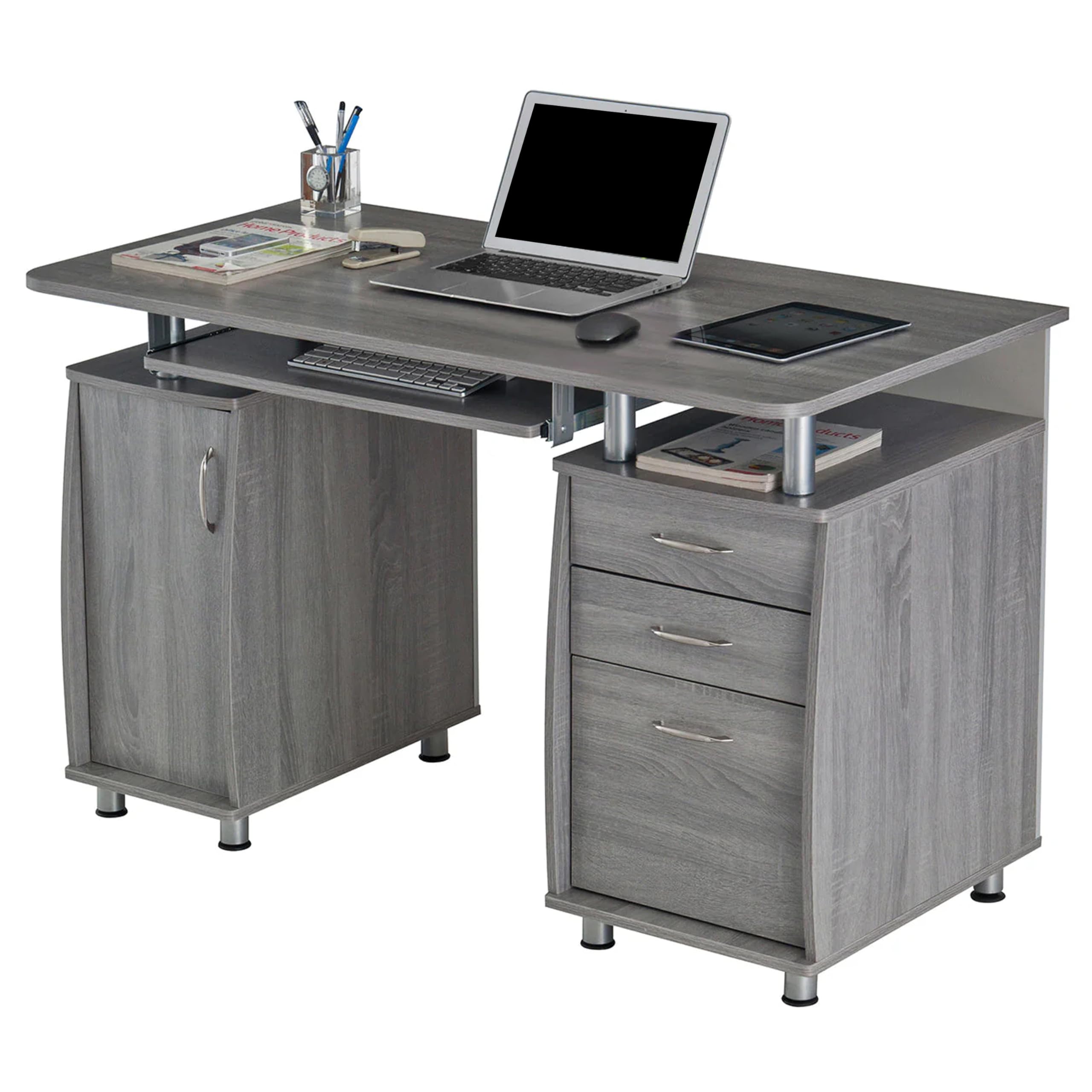 Photo 1 of *** 2 BOX SET*** 47.5'' Computer Desk with File Cabinet and Drawers, Storage Cabinet with Removable Shelf and Ventilation for CPU, Home Office Desk or Computer Workstation with Keyboard Tray, Grey