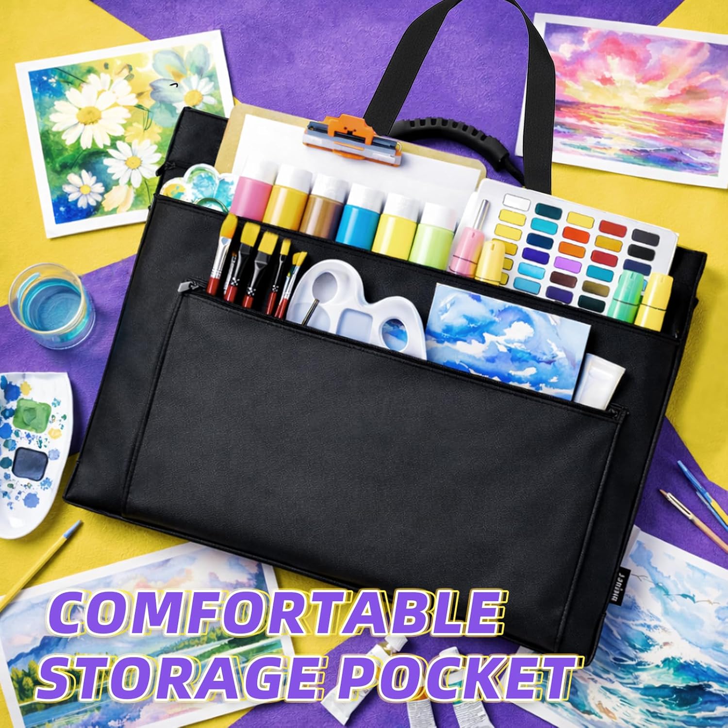 JJRING 32x42 Art Portfolio Tote Bag - Large Carrying Storage Case with Handle & Adjustable Shoulder Strap, Portfolio Folder for Artwork, Posters, Canvas, Drawing Boards - Image 3