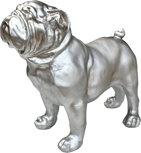 Best Value Here Small Standing English Bulldog Resin Distressed Aged Finish Garden Ornament NEW GIFT (Bulldog), Grey