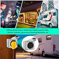Vista 6 de Caja de toma de corriente RV de 50 amperios, receptáculo NEMA 14-50R de 125/250 voltios, resistente a la intemperie, resistente a la intemperie