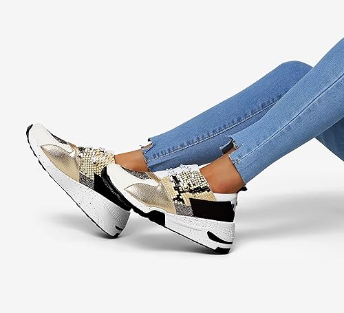 Miniatura 9 de LUCKY STEP Zapatos deportivos de tacón alto para mujer, con plataforma de acantilado, estilo retro, con cordones, zapatos casuales