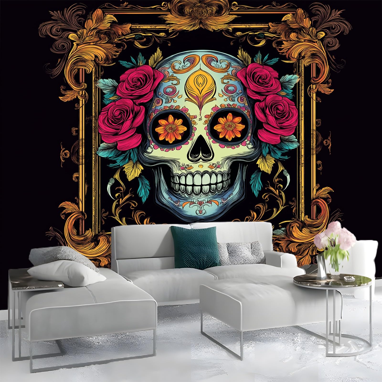 Panoramiczna tapeta kolorowa festiwal czaszka 300 x 210 cm (szer. x wys.), gigantyczny plakat ścienny 3D nowoczesna tapeta dekoracja ścienna salon sypialnia sypialnia biuro sypialnia tapety