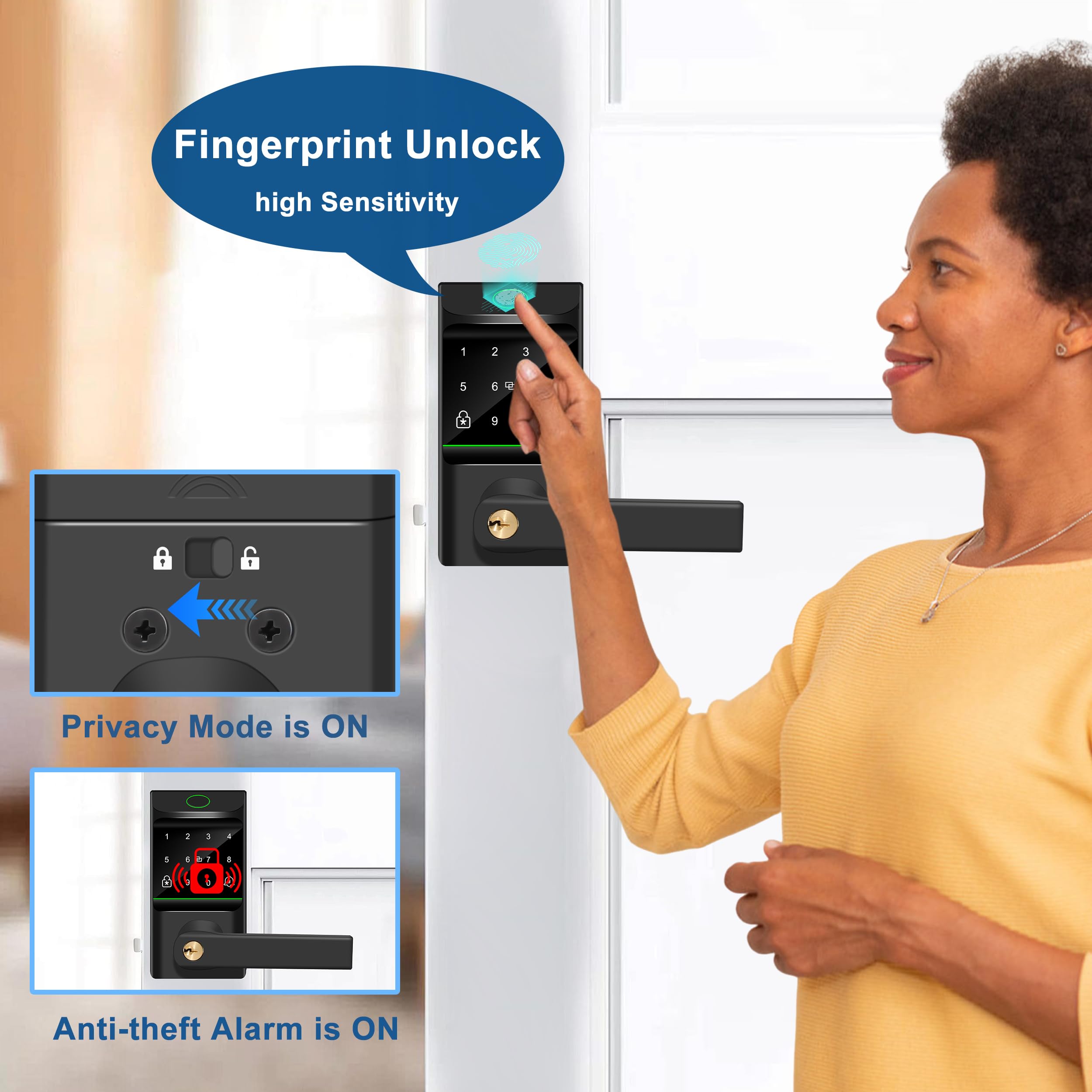Serrure de porte automatique à entrée sans clé, serrure intelligente avec bouton de porte, empreinte digitale biométrique, code de passe, clavier électronique, contrôle par application pour jardin
