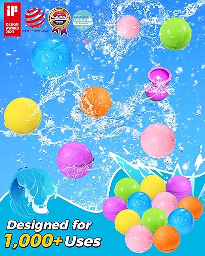 Miniatura 9 de UCIDCI 15 globos de agua reutilizables de llenado rápido, bola de agua de silicona autosellante para niños con bolsa de malla, juguetes acuáticos
