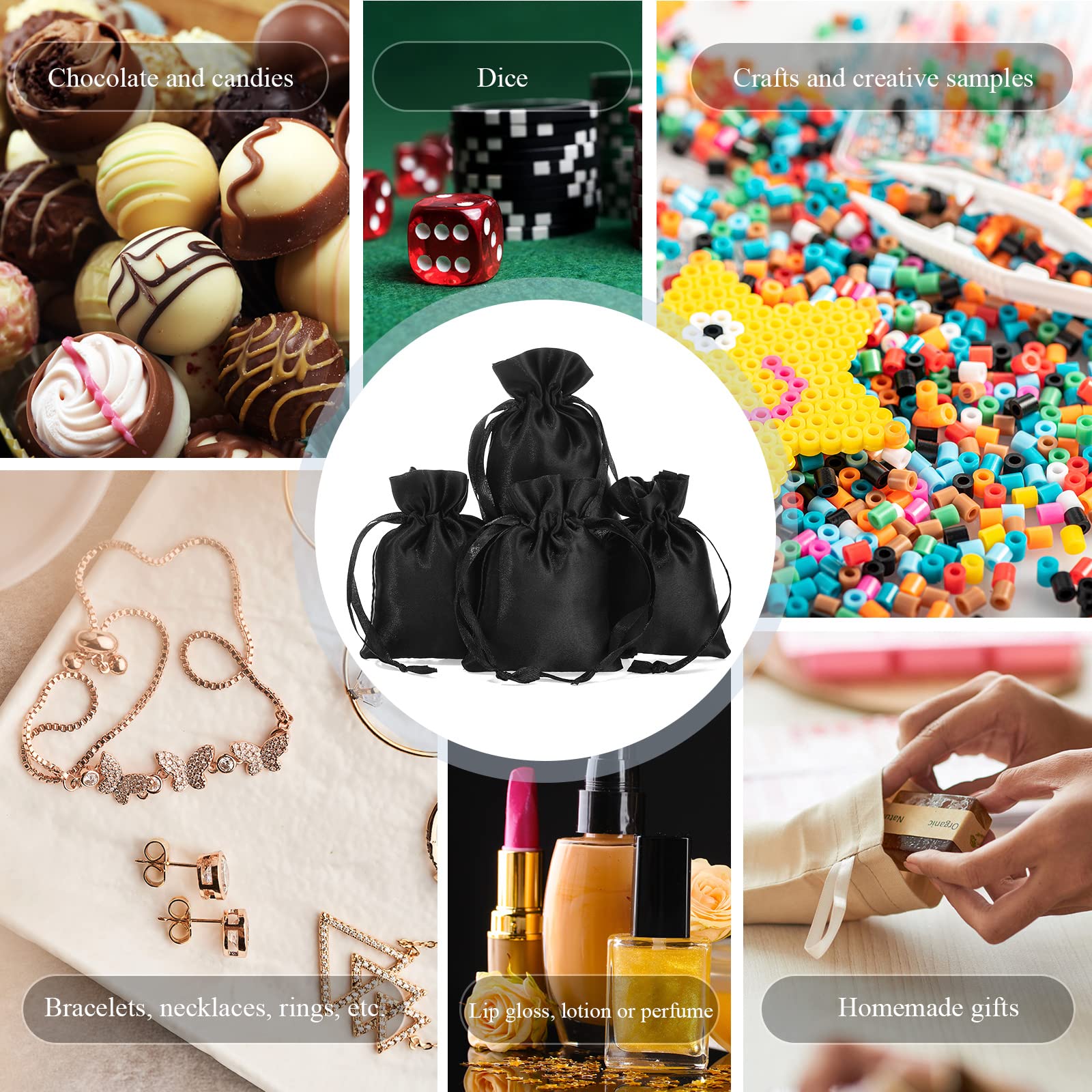 50 Black Satin Drawstring Bags 3.1x4.3" - Jewelry Pouches & Party Favor Bags