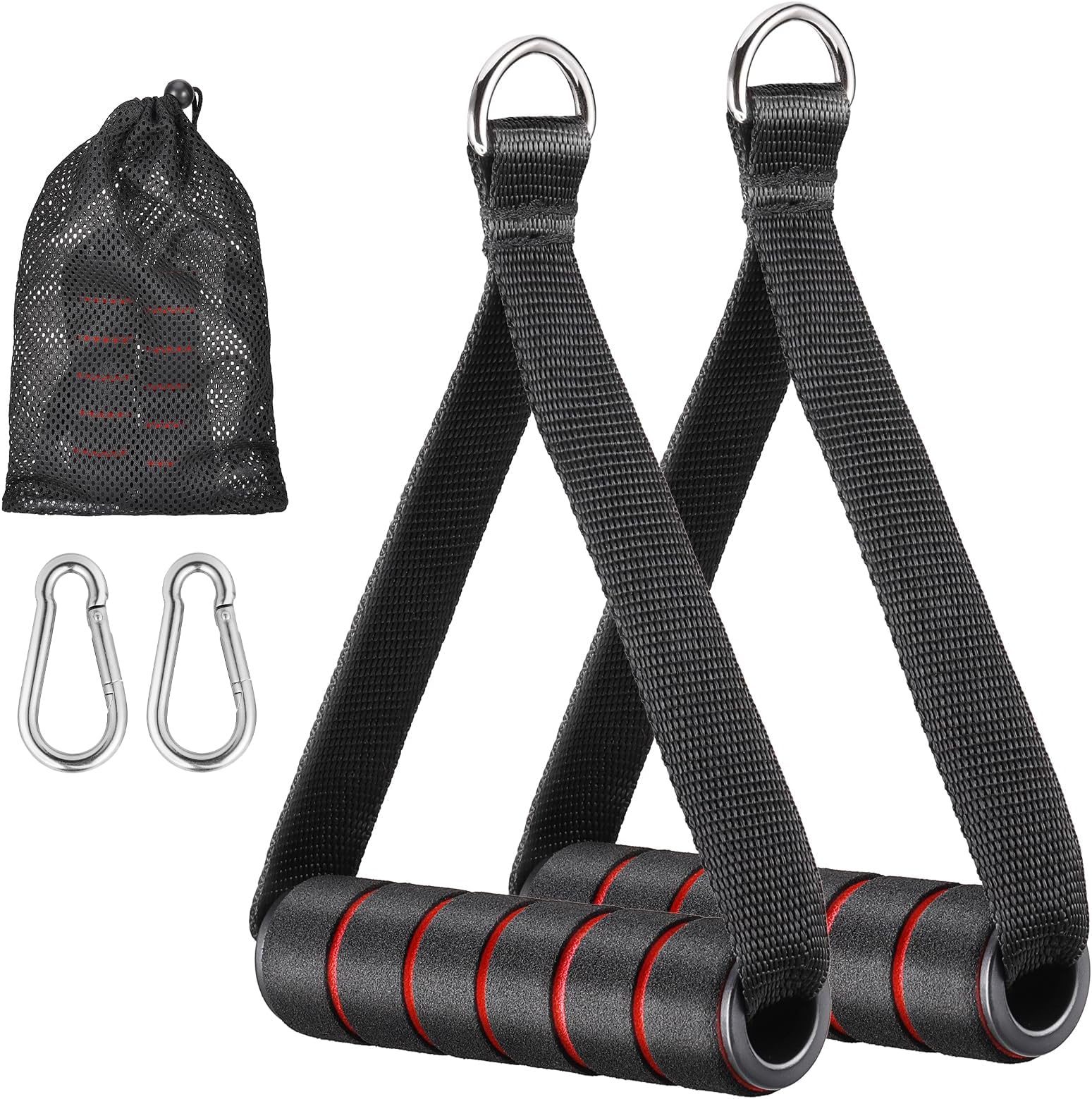 2Pcs Resistance Band Handles, Ergonomic Pull Up Handles Cable Machine Attachments, Comfortable Non-slip D Handles Gym Accessories, Gym Handles with 2 Carabiner Hooks for Tricep Strength Exercise