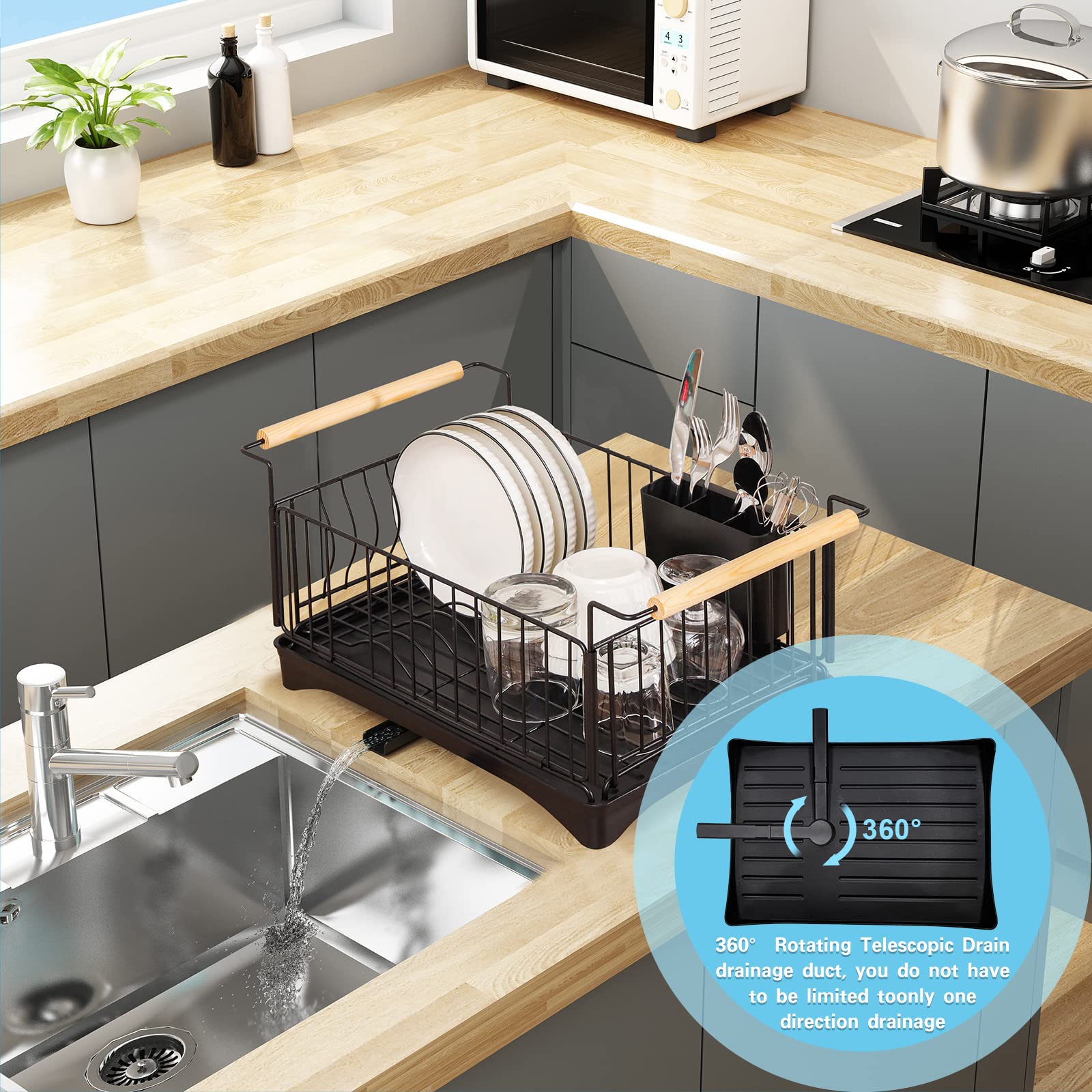 Scolapiatti Simcat Con Beccuccio Girevole 360° E Vassoio Antigoccia, 2 Ripiani, 35x29x29 Cm, Accessori Completi - 2