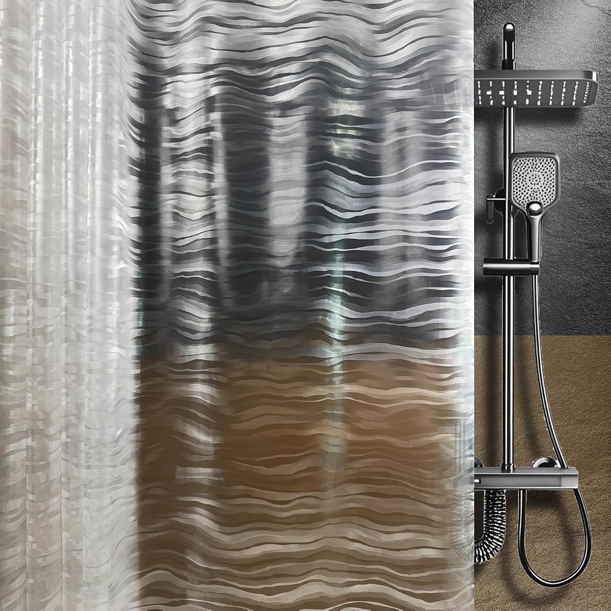Clear Plastic Shower Curtain Liner, 3D Wavy, 70x72 in, 1 Pack | 100% waterproof, PEVA, clear 3D wavy pattern, 12 rust-free pouch holes, fits standard tubs, for home, hotel, dorm