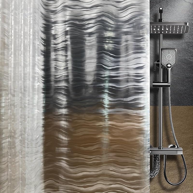 Clear Plastic Shower Curtain Liner, 3D Wavy, 70x72 in, 1 Pack | 100% waterproof, PEVA, clear 3D wavy pattern, 12 rust-free pouch holes, fits standard tubs, for home, hotel, dorm