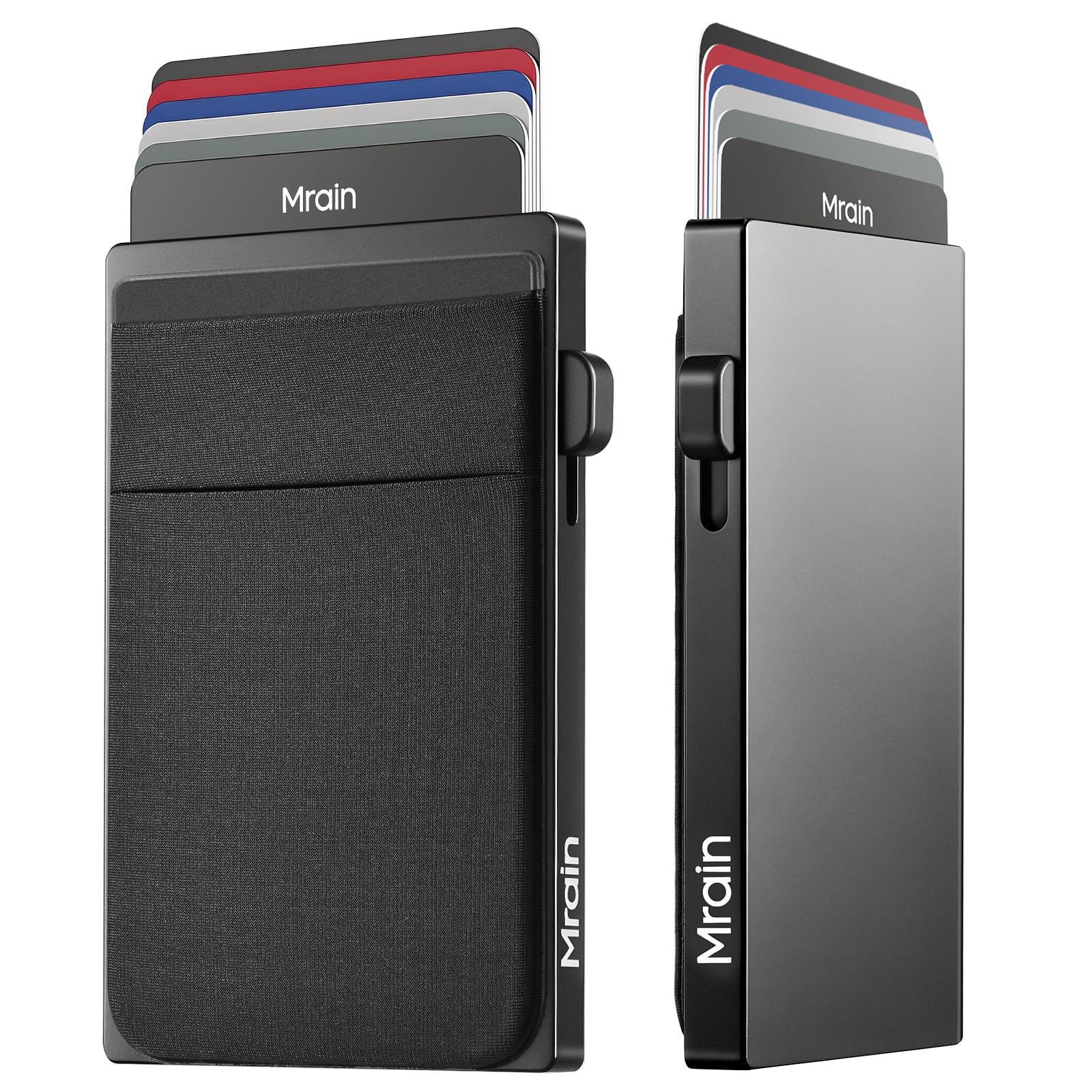 Mrain Slim Wallet for Men, Aluminum Credit Card Holder, Minimalist Metal Pop Up Wallet Black, RFID Blocking, Coin and Cash Pocket, Ultra Slim, Gift