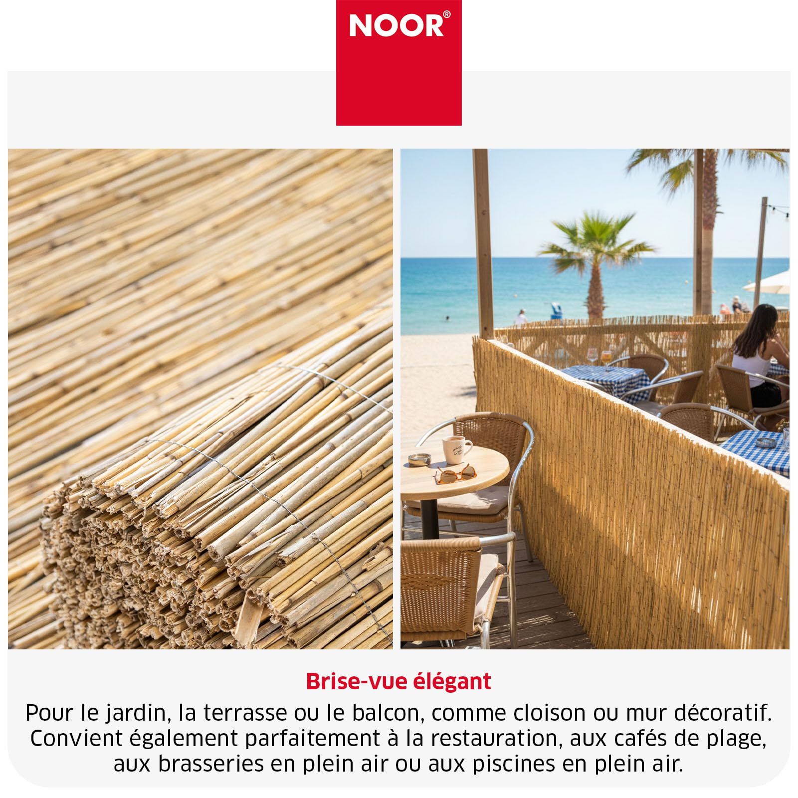 NOOR Panneau Brise-Vue en Roseau St. Tropez - 60 cm x 6 m - Naturel | Brise-vue en roseau pour balcon, terrasse et jardin - résistant aux intempéries à fixer sur une clôture - plus d'intimité