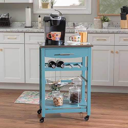 Miniatura 7 de Linon Carrito de cocina azul Whitney para decoración del hogar