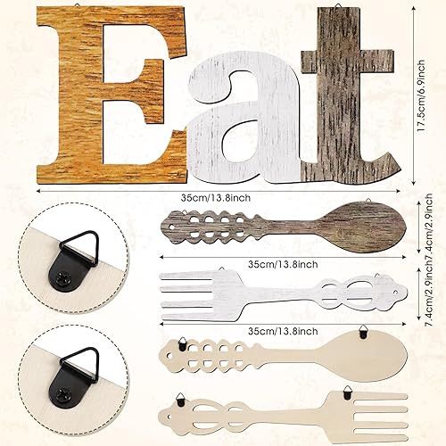 Miniatura 9 de Juego de letreros EAT tenedor y cuchara decoración de pared de madera rústica bonitas letras para comer para cocina y hogar letras decorativas de