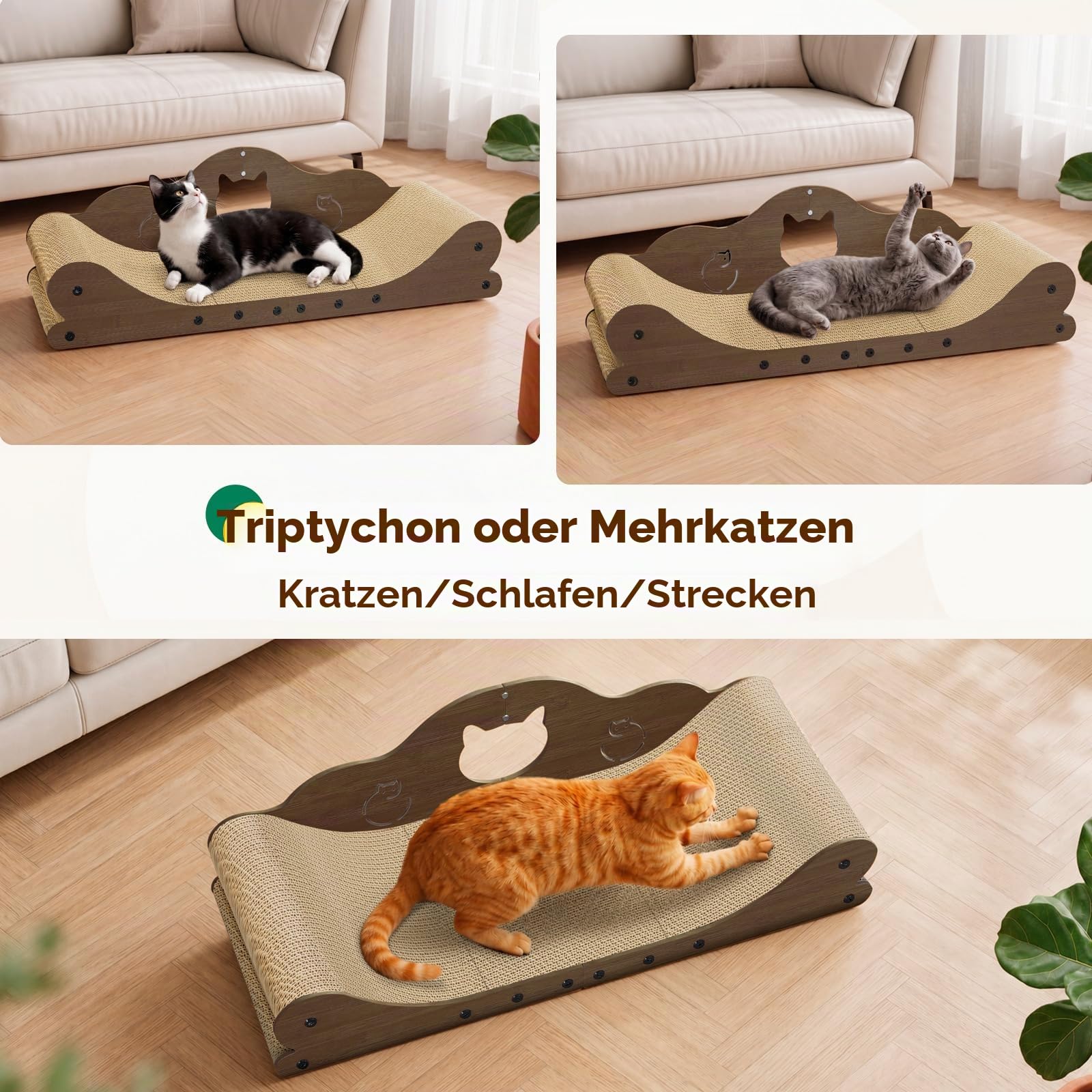 Gimars XXL Katzen Kratzbrett 78 cm im Sofa-Design, Kratzpappe für Katzen, Katzenkratzbretter & Katzenbett, Möbel-Schutz für große Katzen und Mehrkatzenhaushalte, Walnuss