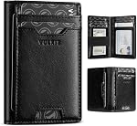 VULKIT Credit Card Holder RFID Blocking Slim Leather Front Pocket Mens Wallet Bank Card Holder Quick Access with 10 Slot and Money Band for Bills or Receipt, Palm-Size Wallet, Brown, S, Minimalist