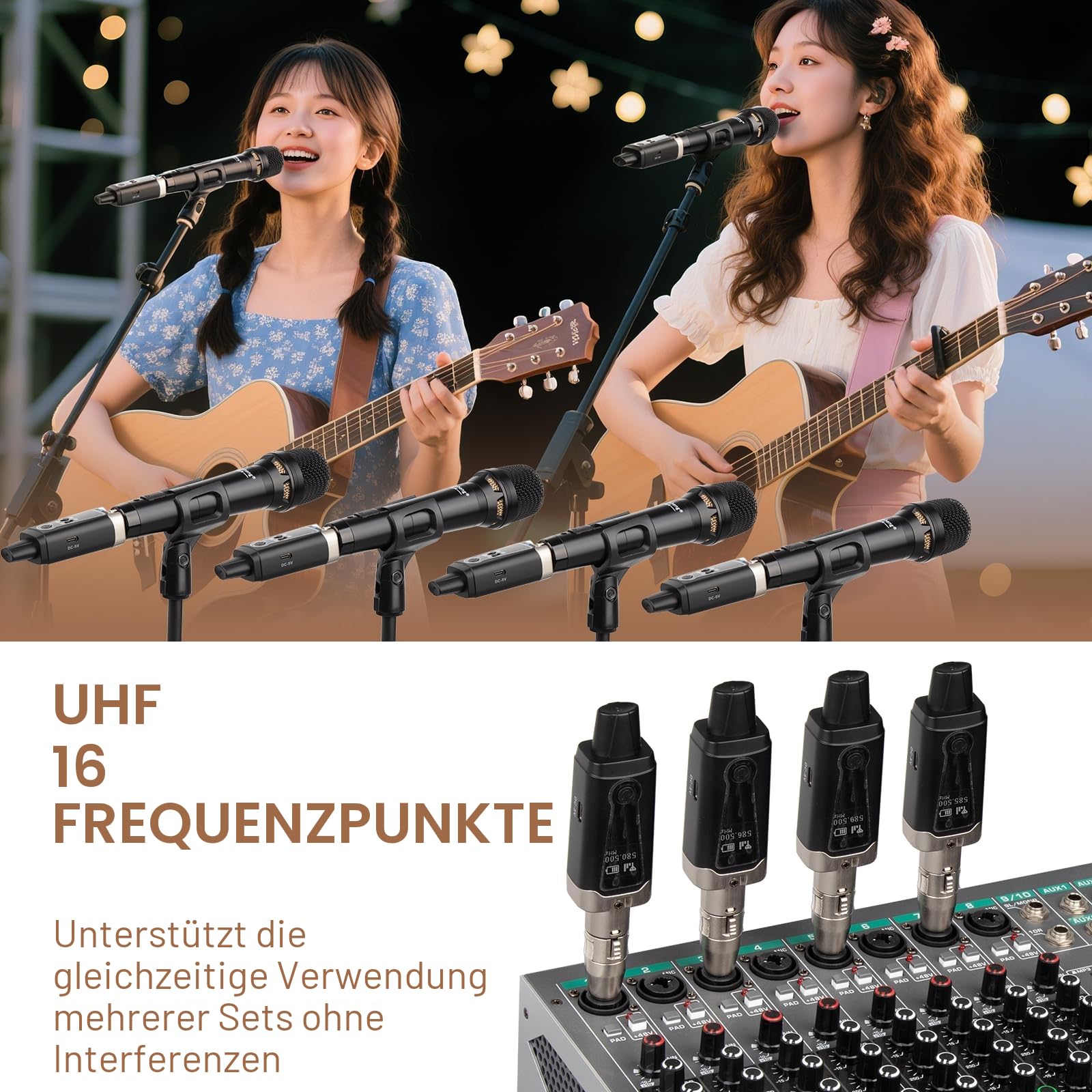 Depusheng T9 Drahtloses Mikrofon XLR Sender und XLR Empfänger Drahtloses System für dynamische und Kondensatormikrofone, Mischer, PA-System, Lautsprecher