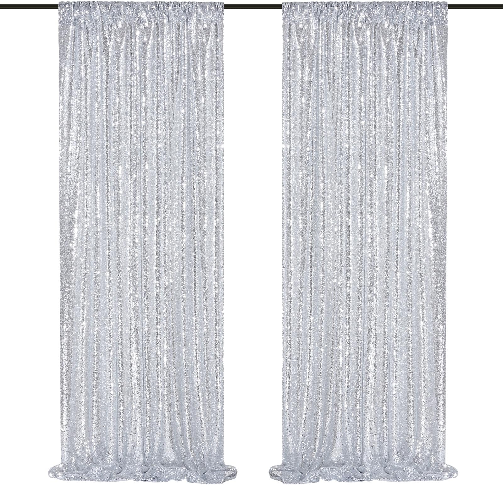 Silver Sequin Backdrop 2 Panels 2FTx8FT Christmas Party Backdrop Curtains Glitter Photo Background for Wedding Baby Shower Stage Decorations