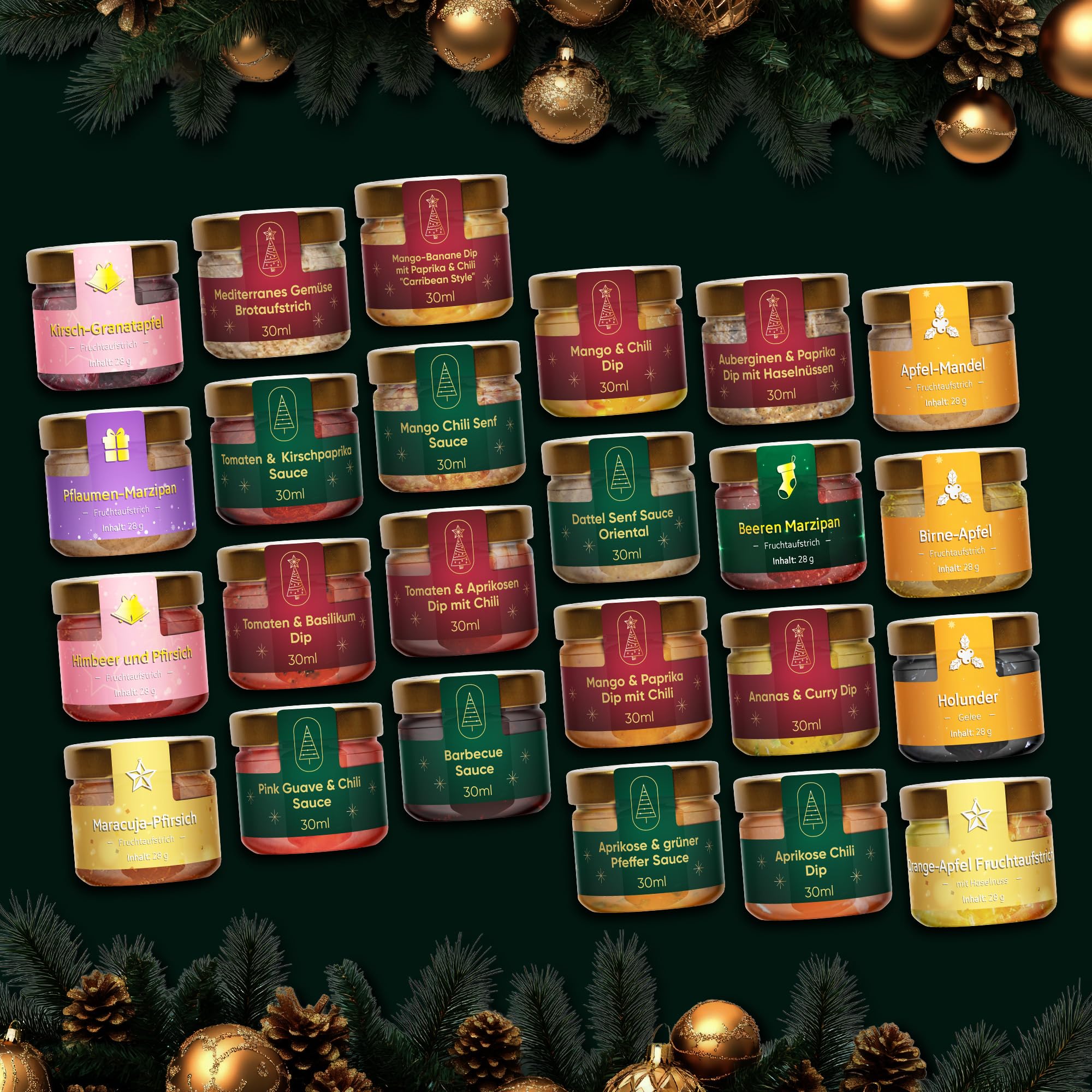 Adventskalender vegane Aufstriche 2025 mit 24 köstlichen und abwechslungsreichen veganen Aufstrichen in Gläsern, Weihnachtskalender Geschenkset