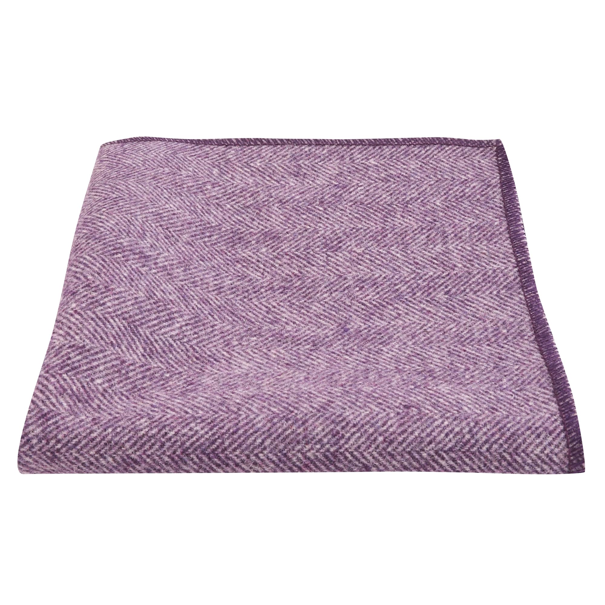 King & Priory Purple Herringbone Wool Pocket Square, Handkerchief