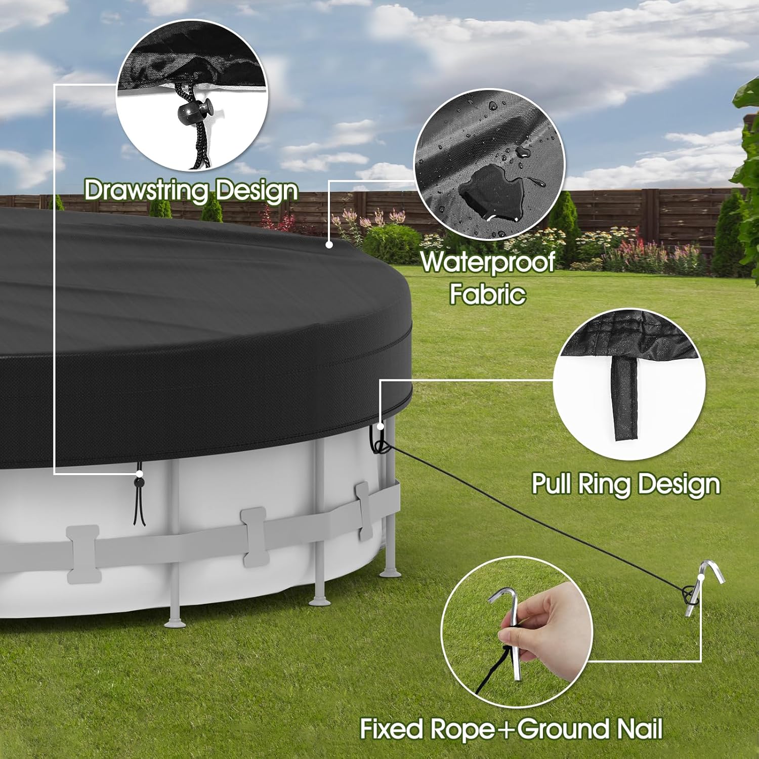 18FT Round Pool Cover, Heavy Duty Pool Covers for Above Ground Pools, Round Pool Cover Protector UV and Tear Resistant, Waterproof and Dustproof