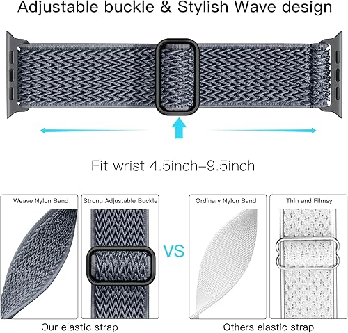 Lerobo Nylon Stretchy Solo Loop Watch Band, Compatible with Apple Watch Series 11-1, SE/Ultra 3 2 1 38/40/41/42/44/45mm/46mm/49mm, Adjustable Replacement Strap for Women Men(Blue Gray,38mm/40mm/41mm/(42mm-Series11 10))