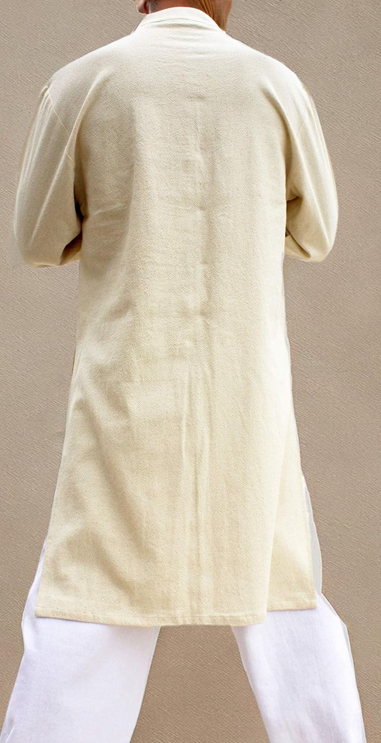 Chinese Collar Mens Long Naval Jacket Many Button Tai Chi Cotton