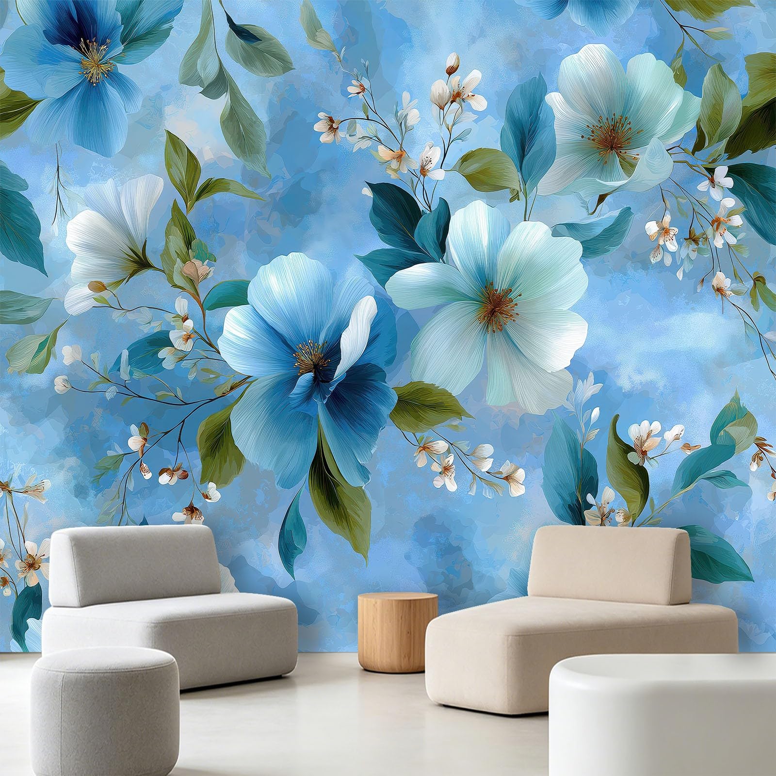 Kwiaty akwarelowe fototapety 200 x 140 cm (szer. x wys.) stokrotka liść mural dekoracja wnętrza tapeta, fototapeta do salonu sypialni kuchni łazienki i dzieci - rozmiar niestandardowy
